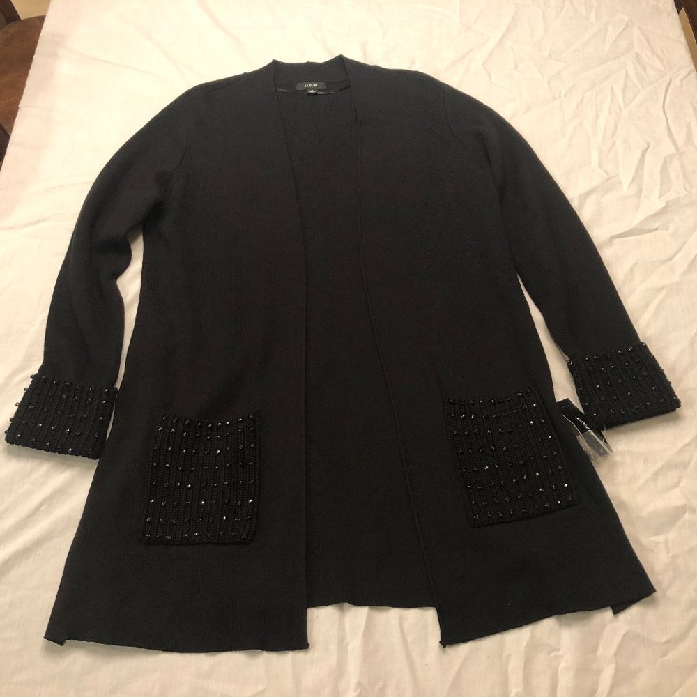 Alfani Sweater Cardigan Embellished Open Front Black NWT